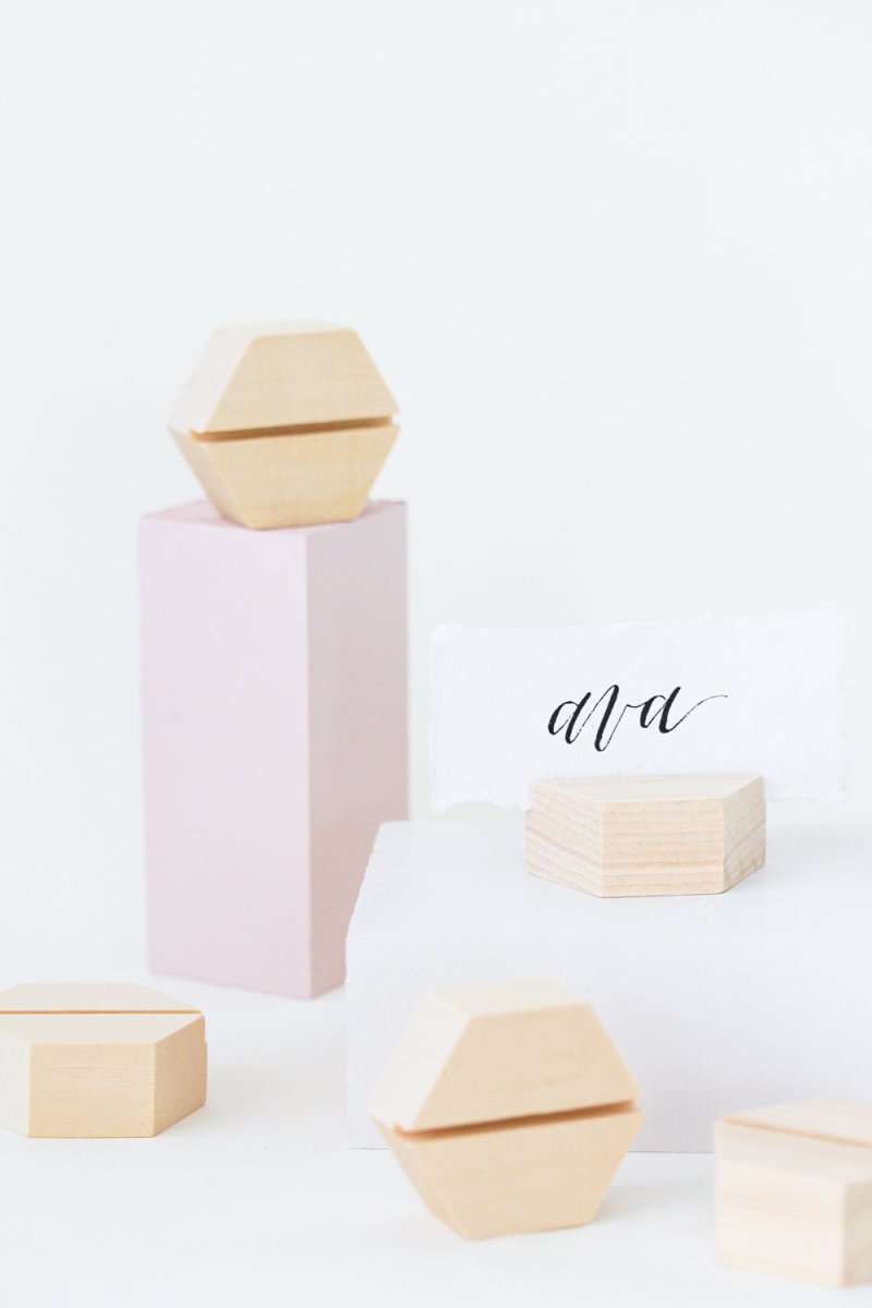 Cedar Hexagon Place Card Holders (8) - esselleSF