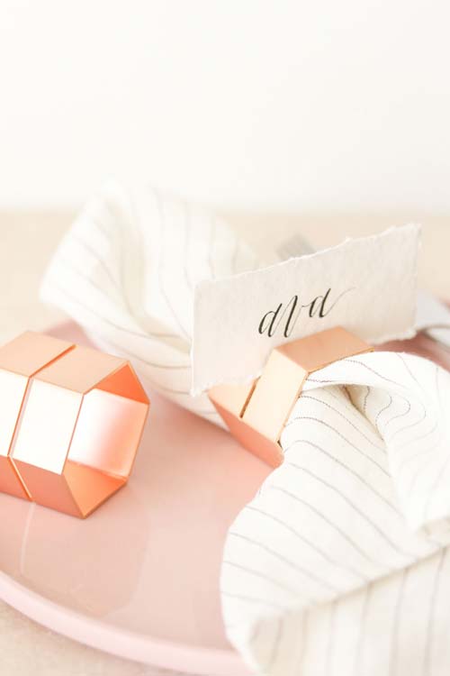 Handcrafted Rose Gold Brass Multi-use Hexagon Napkin Ring - Set of 4 - esselleSF