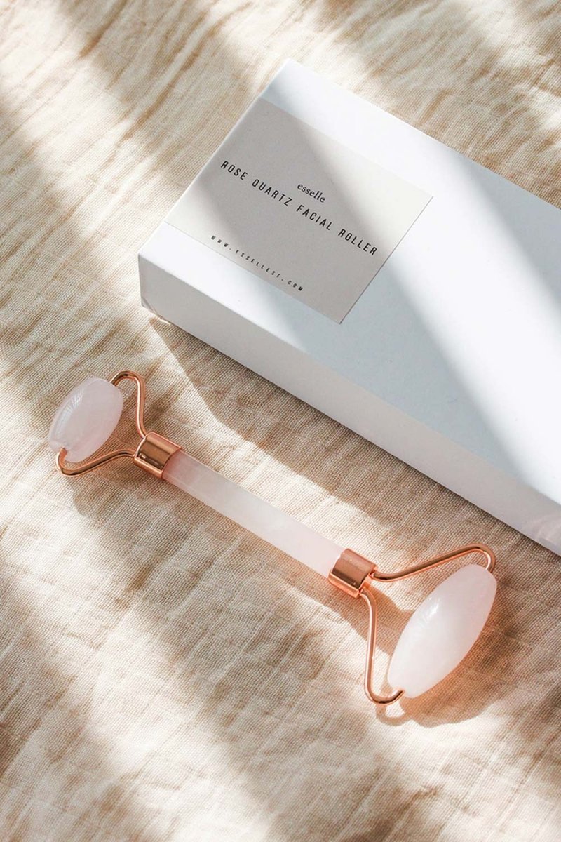 Rose Quartz Facial Roller in Rose Gold - esselleSF