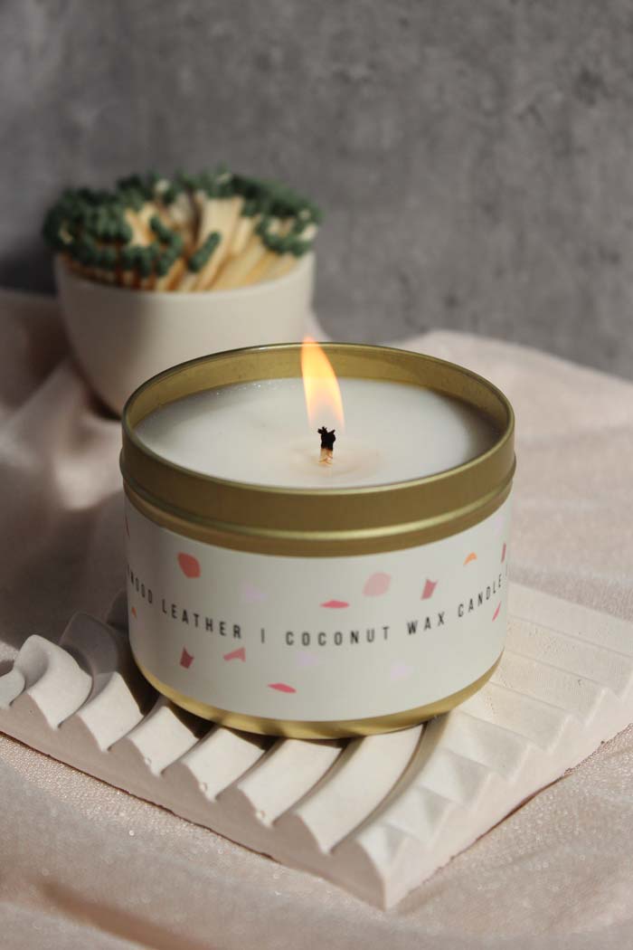 Teakwood & Leather Gold Candle - esselleSF