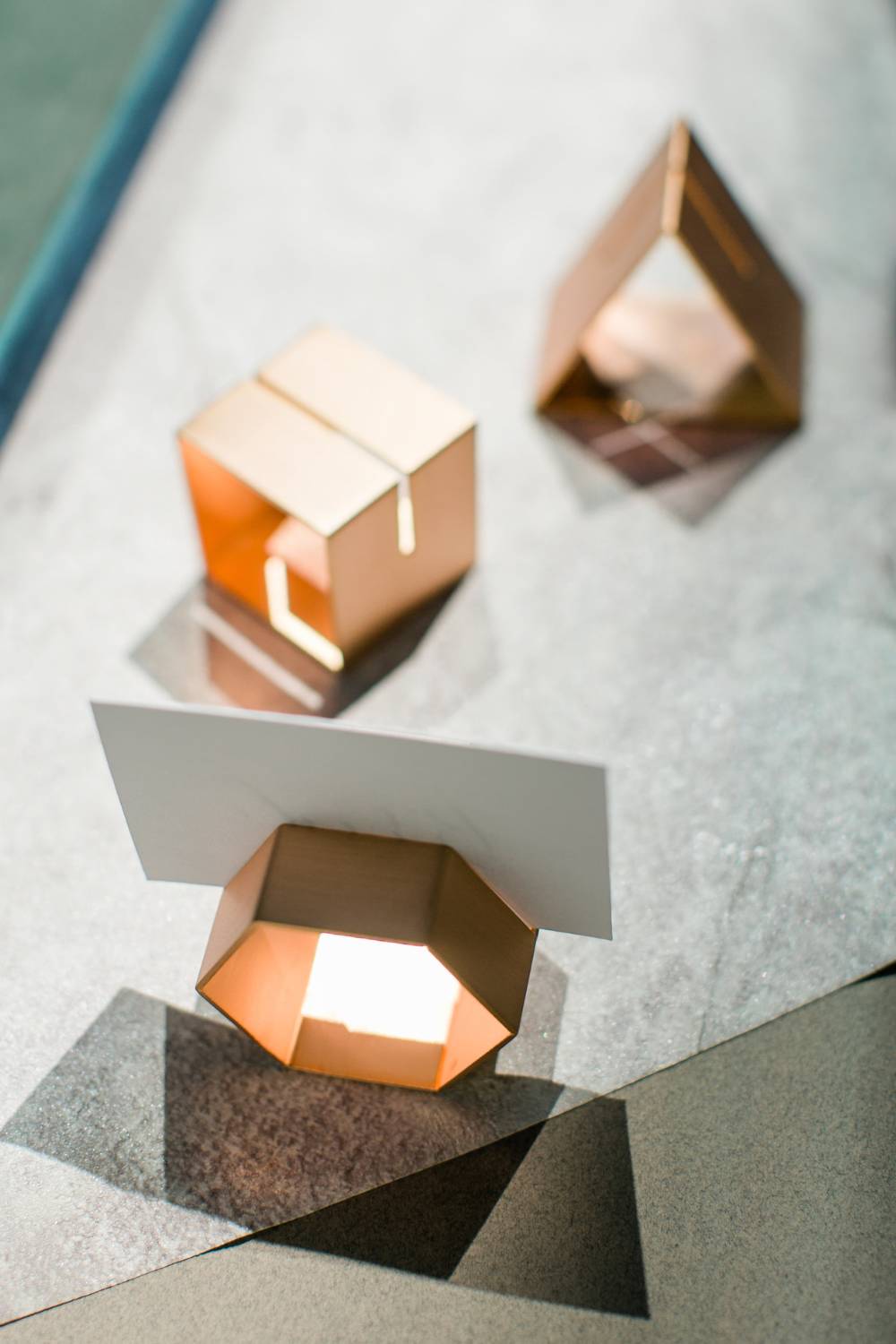 Geometric Hexagon Napkin Rings & Place Card Holders in Rose Gold - Set of 4