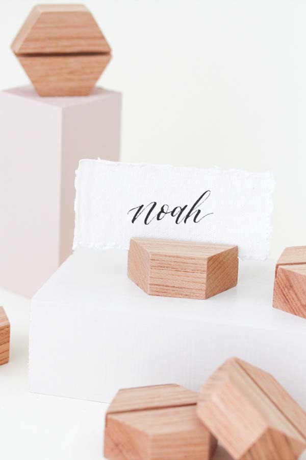 Beech Hexagon Place Card Holders (8) - esselleSF