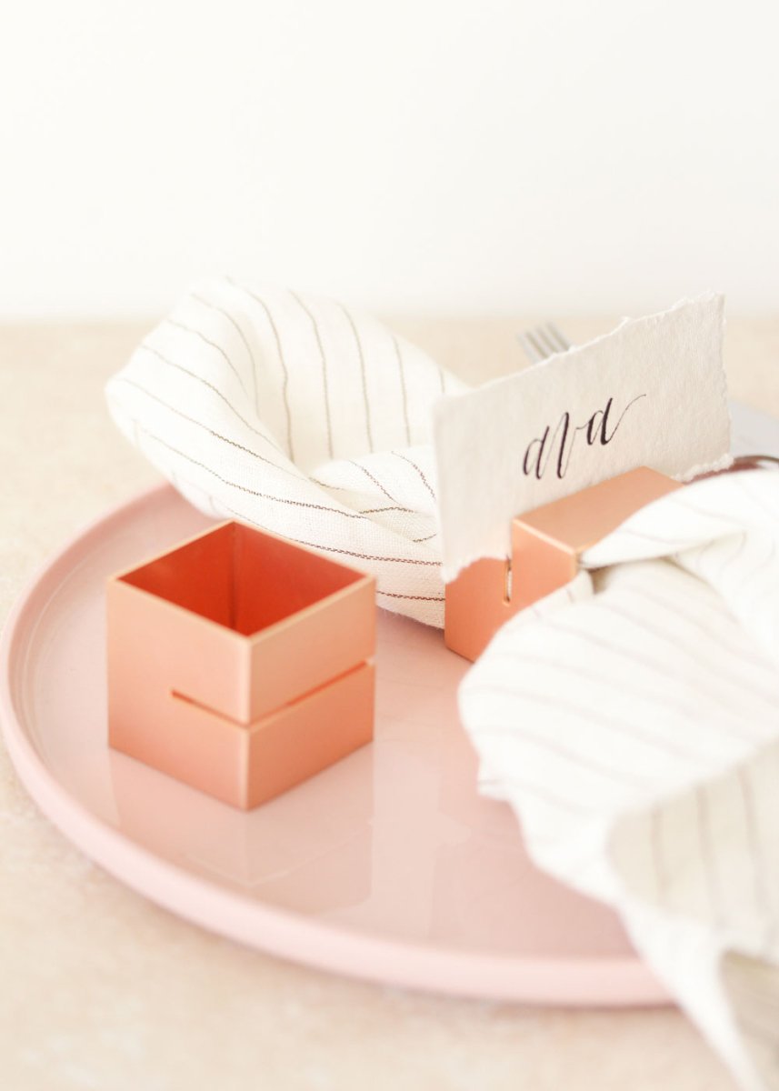 Handcrafted Rose Gold Brass Multi-use Cube Napkin Ring - Set of 4 - esselleSF