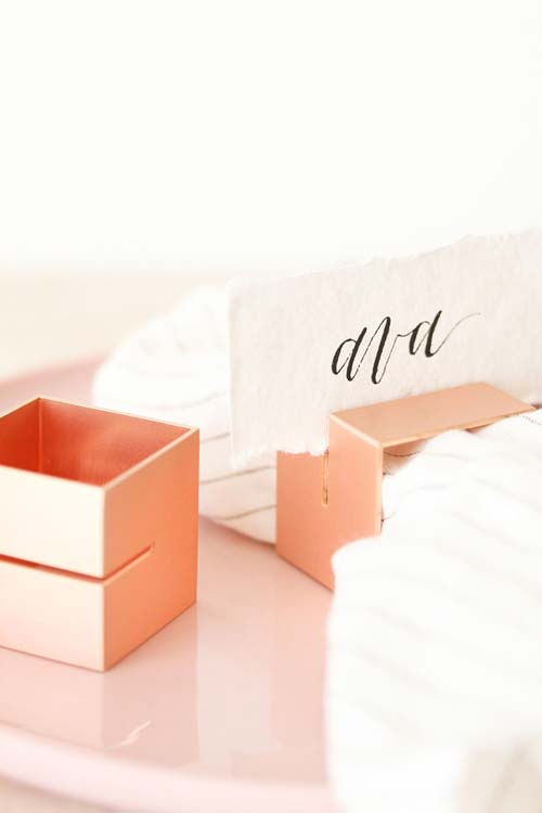 Handcrafted Rose Gold Brass Multi-use Cube Napkin Ring - Set of 4 - esselleSF