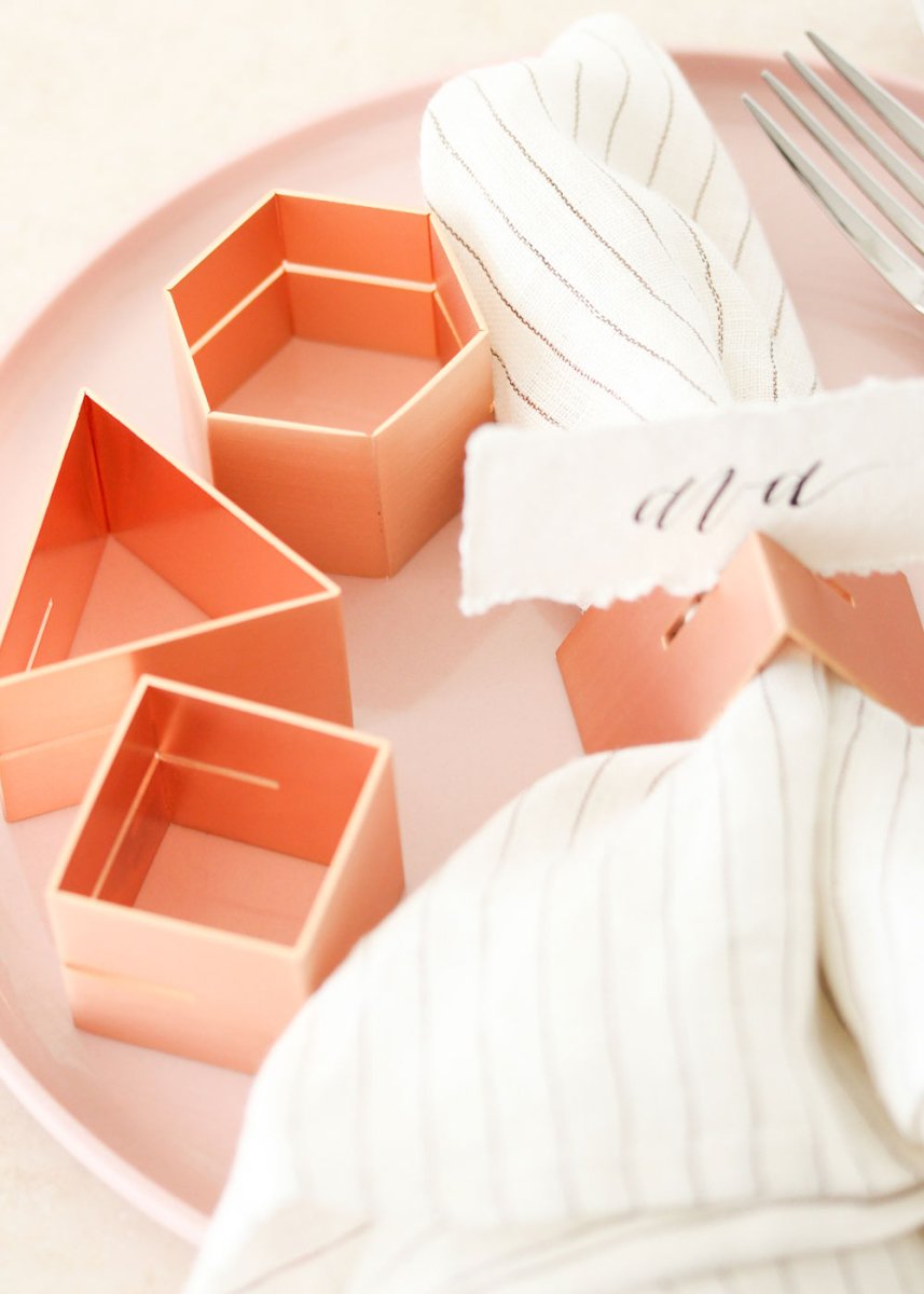 Handcrafted Rose Gold Brass Multi-use Cube Napkin Ring - Set of 4 - esselleSF