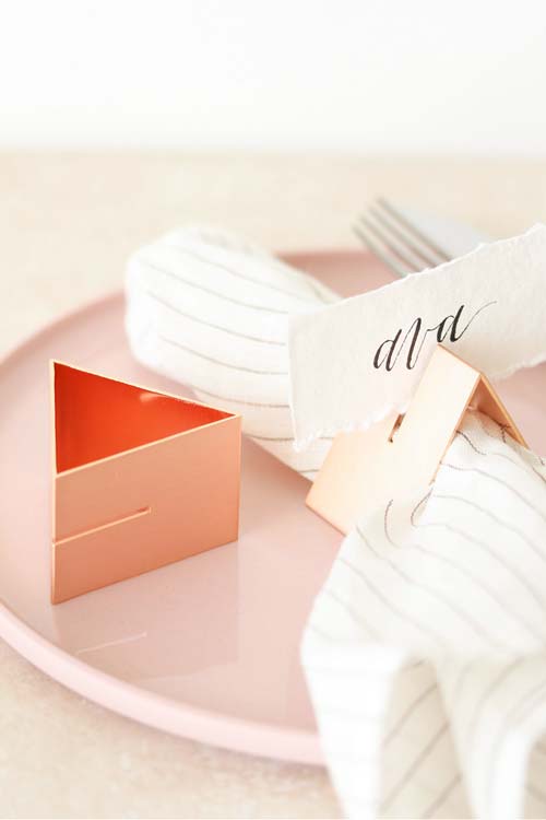 Handcrafted Rose Gold Brass Multi-use Triangle Napkin Ring - Set of 4 - esselleSF