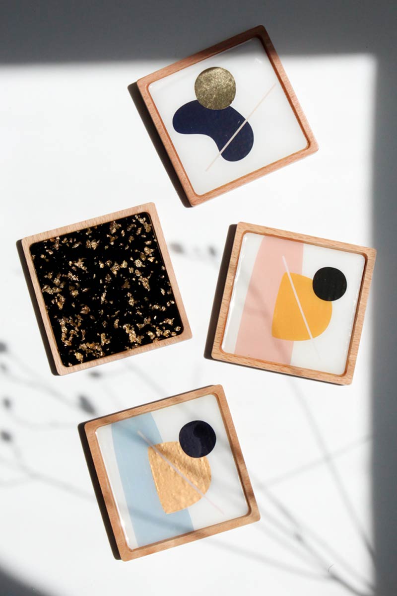 Resin and Wood Inlay Coaster Set - esselleSF