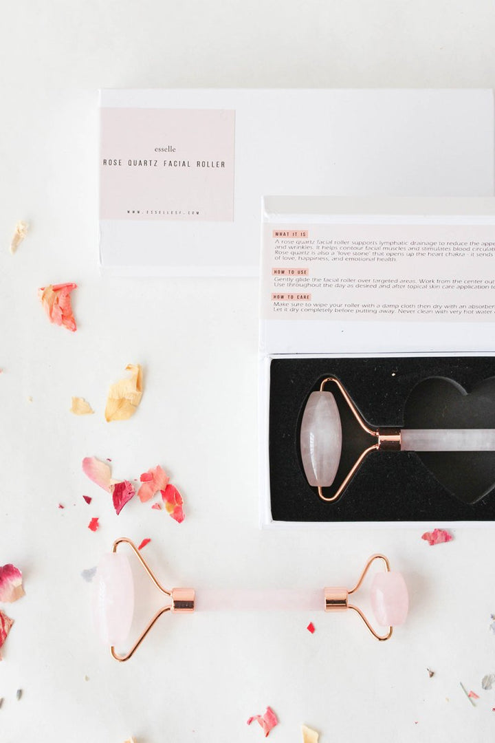 Rose Quartz Facial Roller in Rose Gold - esselleSF