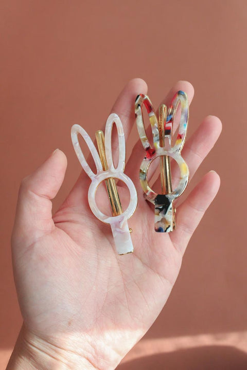 Bunny Acetate Terrazo Hair Clip - white/lilac