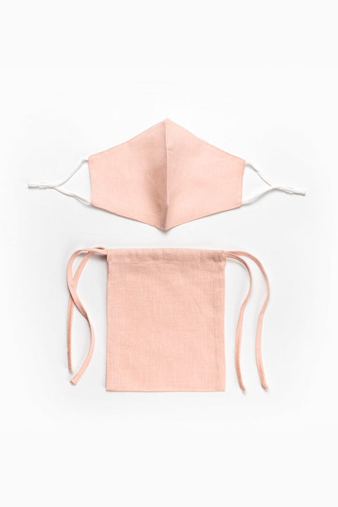 Linen washable face mask with filter pocket - blush