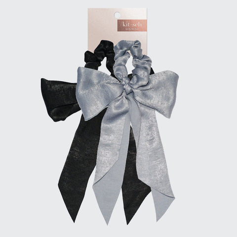 Satin Scarf Scrunchies - Black/Gray by KITSCH