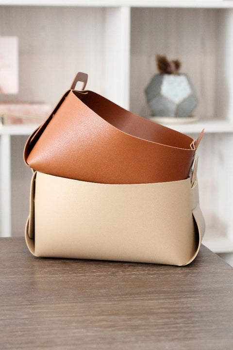 Folded vegan leather basket