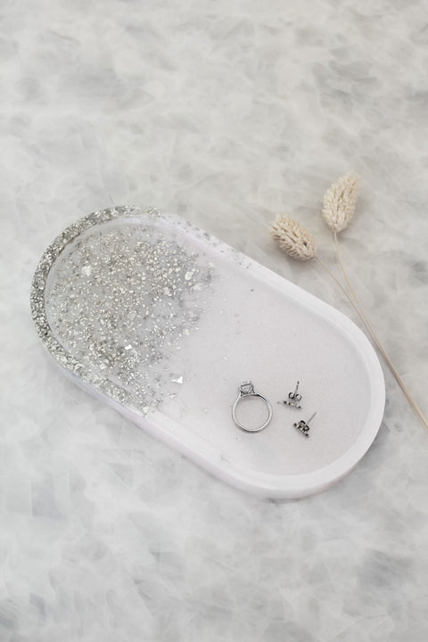 Pearl Crushed Glass Oval Vanity Tray