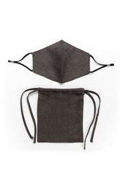 Linen washable face mask with filter pocket - black