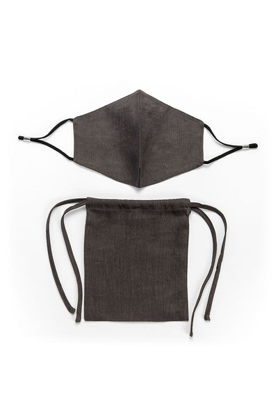 Linen washable face mask with filter pocket - black